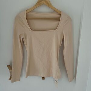 NWT SHEIN Basic Tan Long Sleeve Square Neck Top
